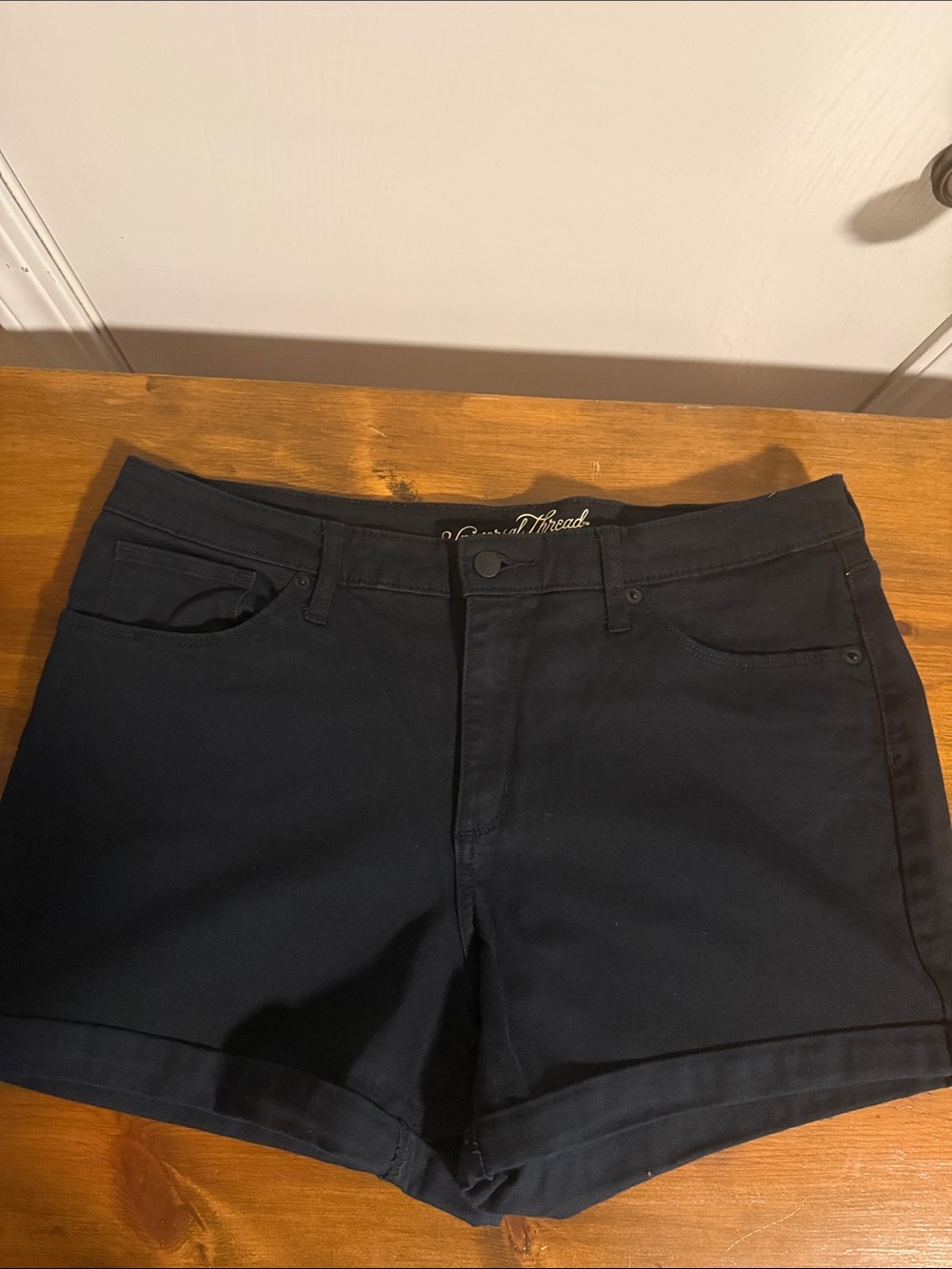 Universal Thread Dark Black High-Rise Midi Jean Shorts